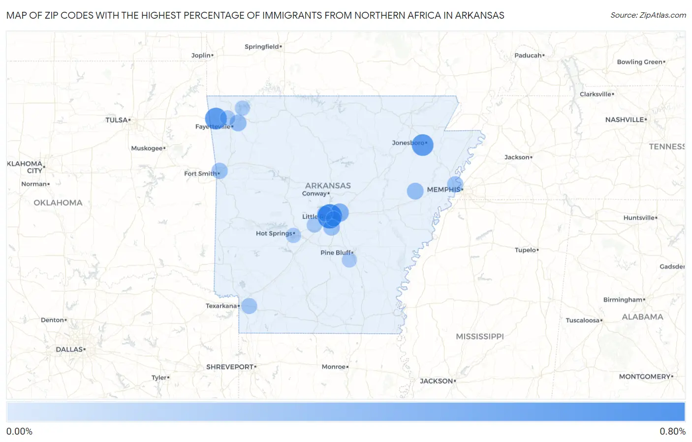 Zip Codes with the Highest Percentage of Immigrants from Northern Africa in Arkansas Map