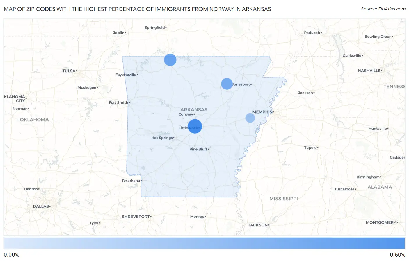 Zip Codes with the Highest Percentage of Immigrants from Norway in Arkansas Map