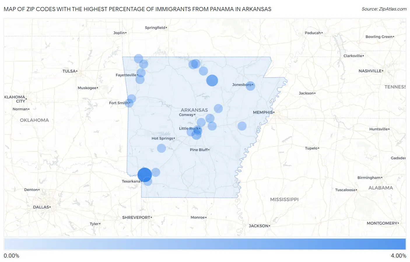 Zip Codes with the Highest Percentage of Immigrants from Panama in Arkansas Map