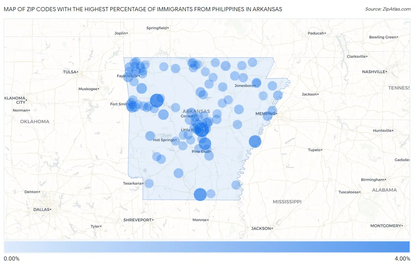 Zip Codes with the Highest Percentage of Immigrants from Philippines in Arkansas Map