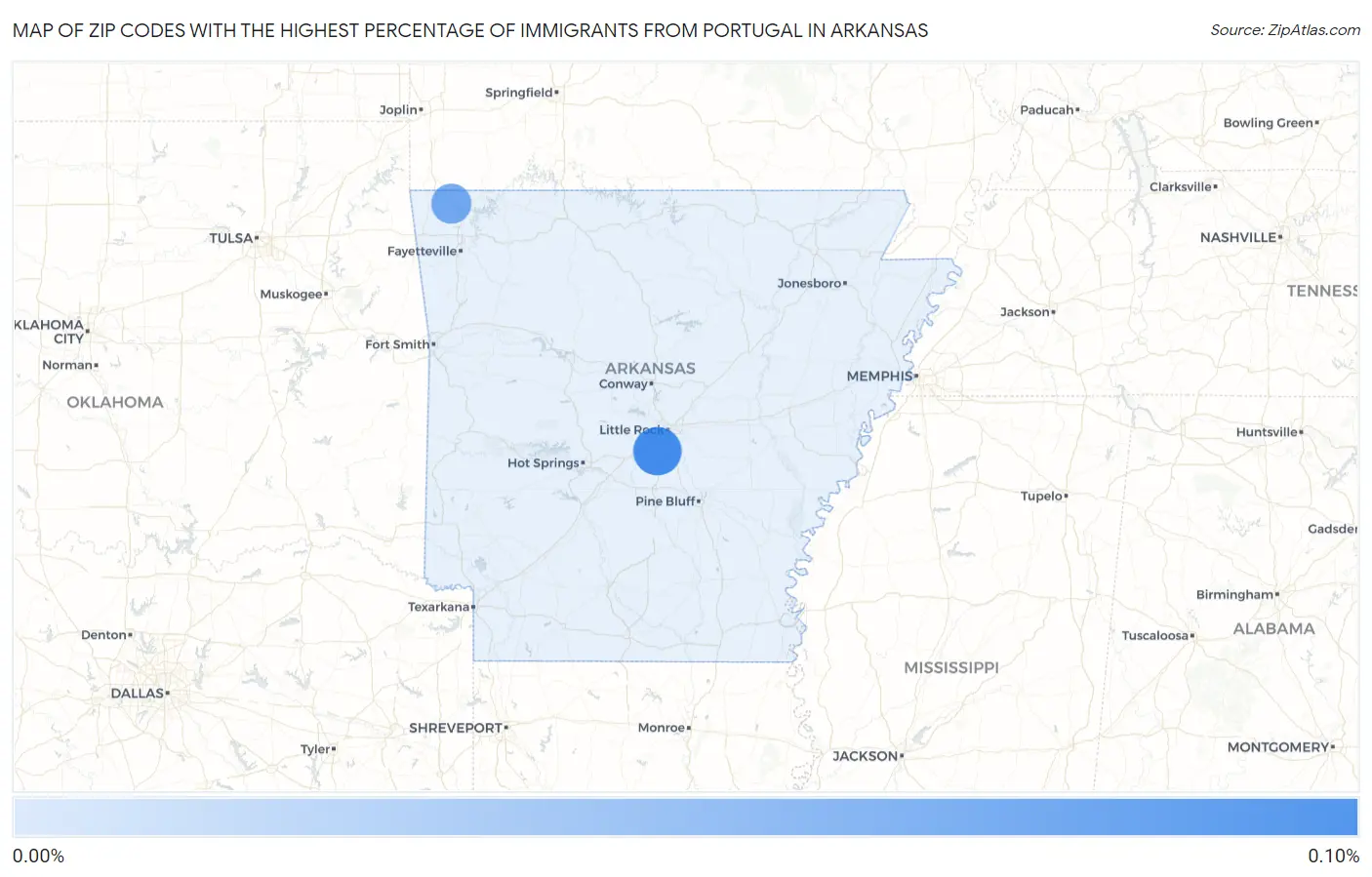 Zip Codes with the Highest Percentage of Immigrants from Portugal in Arkansas Map