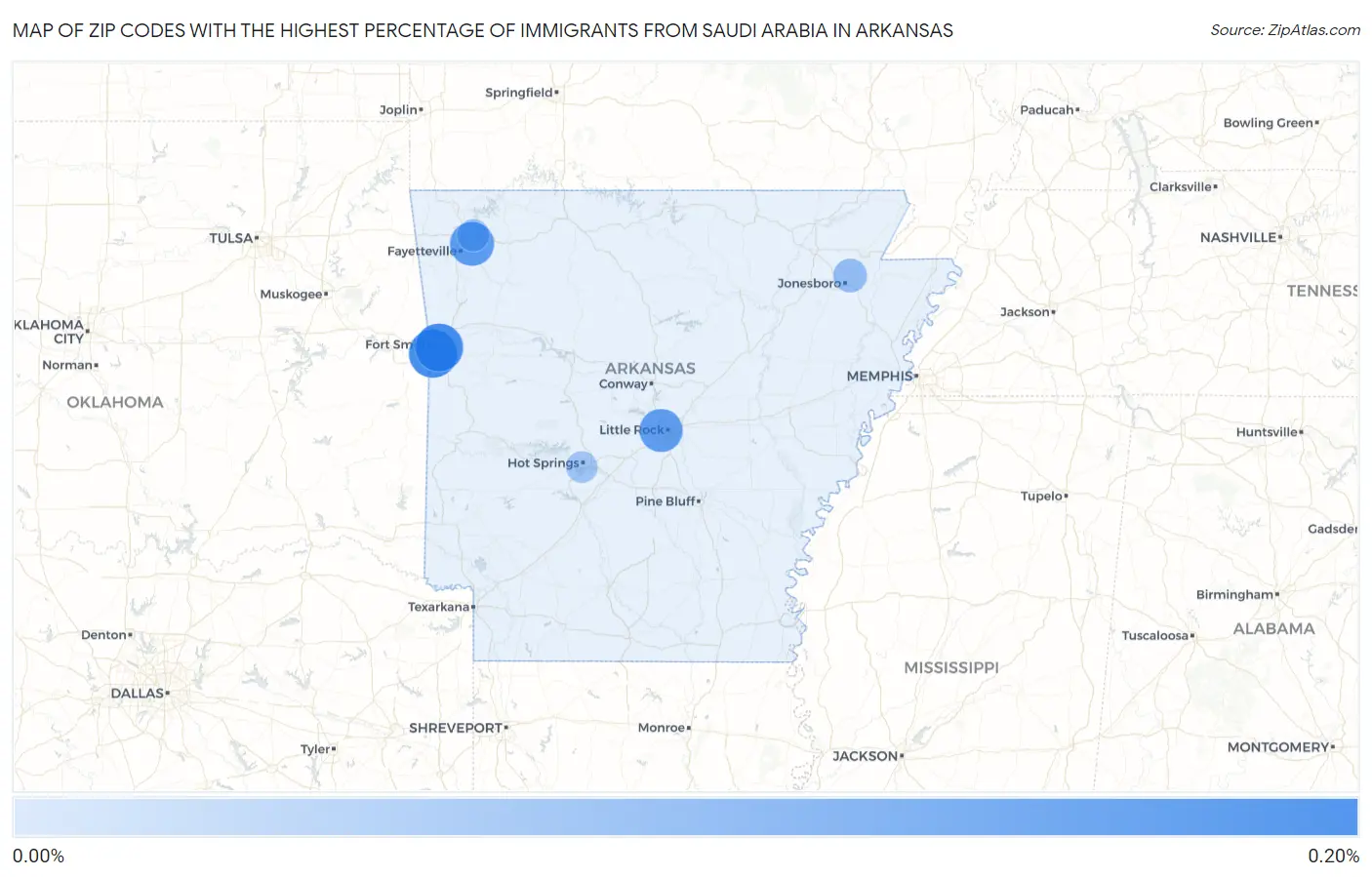 Zip Codes with the Highest Percentage of Immigrants from Saudi Arabia in Arkansas Map