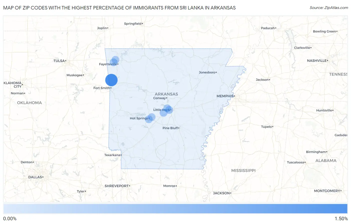Zip Codes with the Highest Percentage of Immigrants from Sri Lanka in Arkansas Map