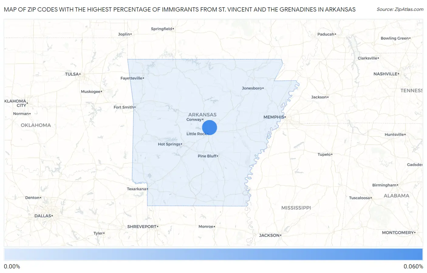 Zip Codes with the Highest Percentage of Immigrants from St. Vincent and the Grenadines in Arkansas Map