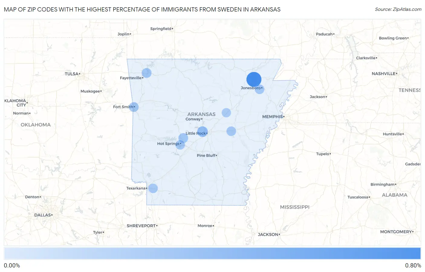Zip Codes with the Highest Percentage of Immigrants from Sweden in Arkansas Map