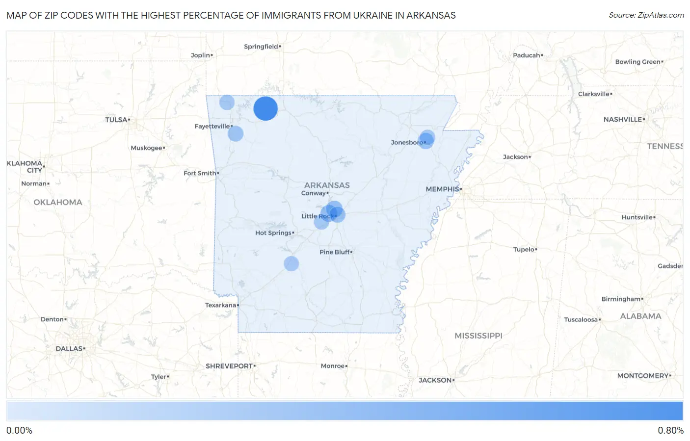 Zip Codes with the Highest Percentage of Immigrants from Ukraine in Arkansas Map