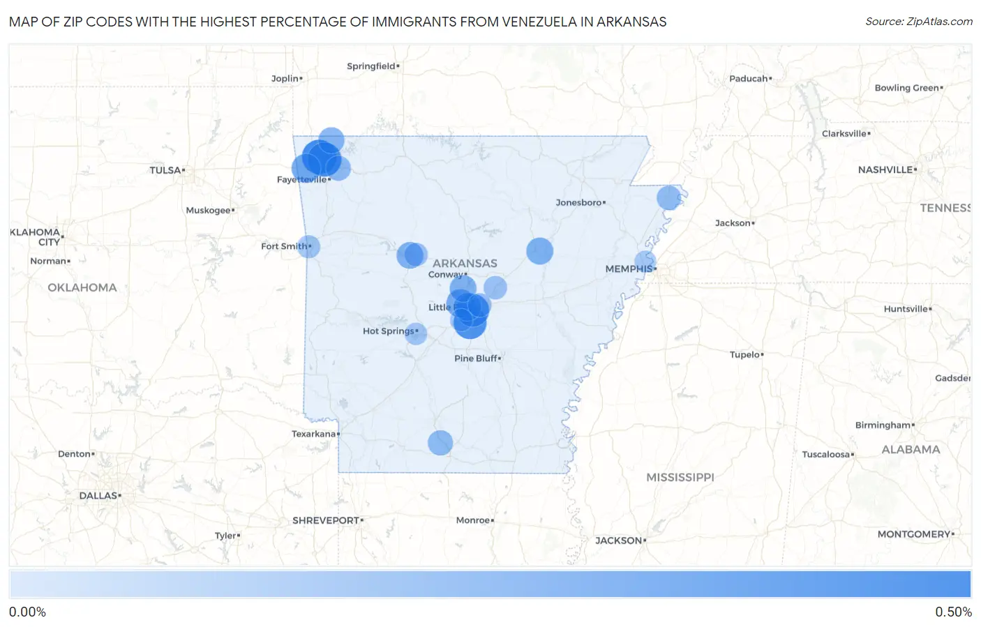 Zip Codes with the Highest Percentage of Immigrants from Venezuela in Arkansas Map
