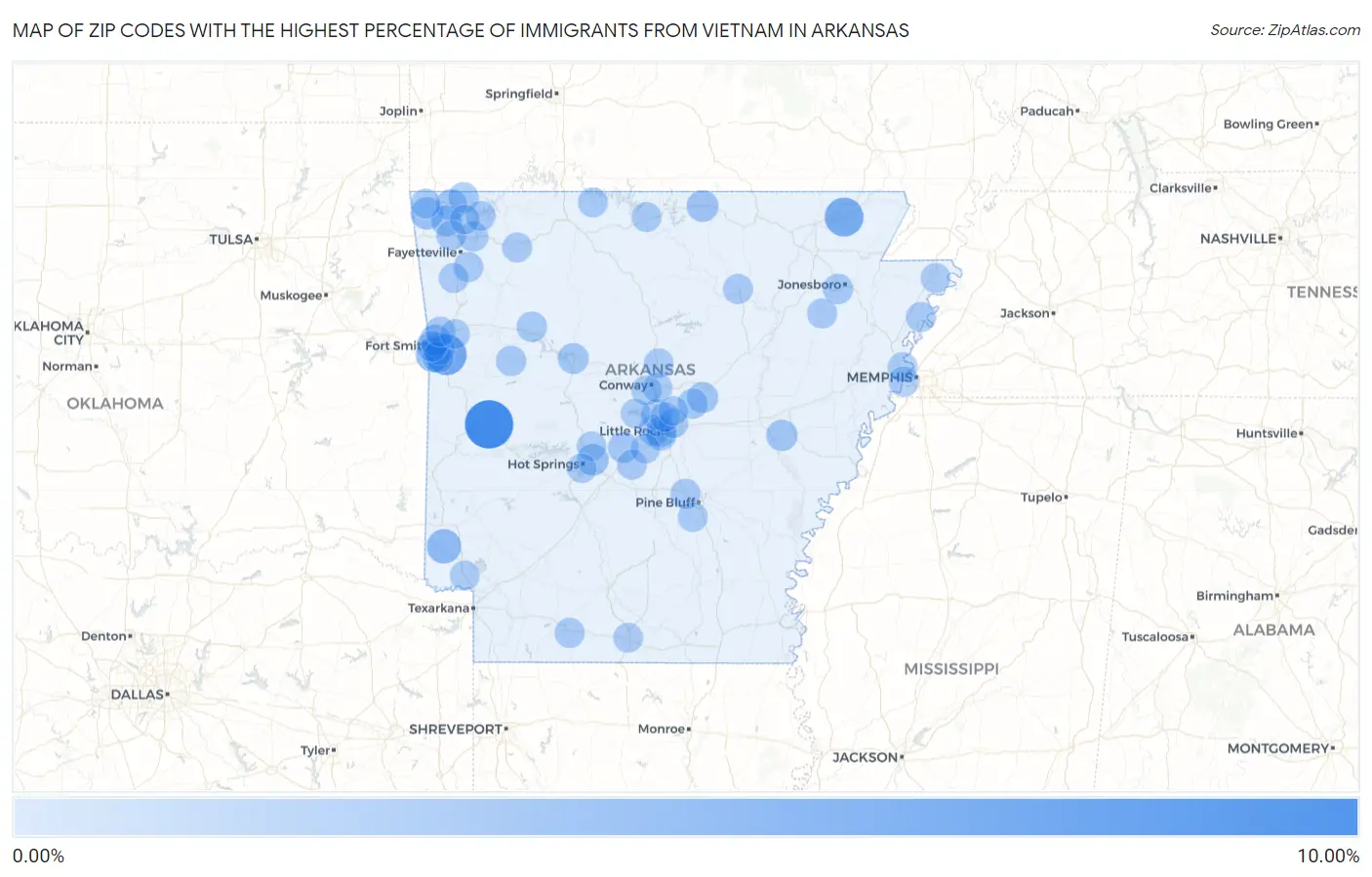 Zip Codes with the Highest Percentage of Immigrants from Vietnam in Arkansas Map