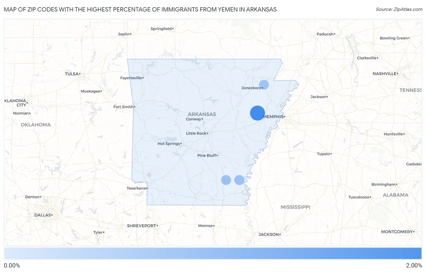 Zip Codes with the Highest Percentage of Immigrants from Yemen in Arkansas Map