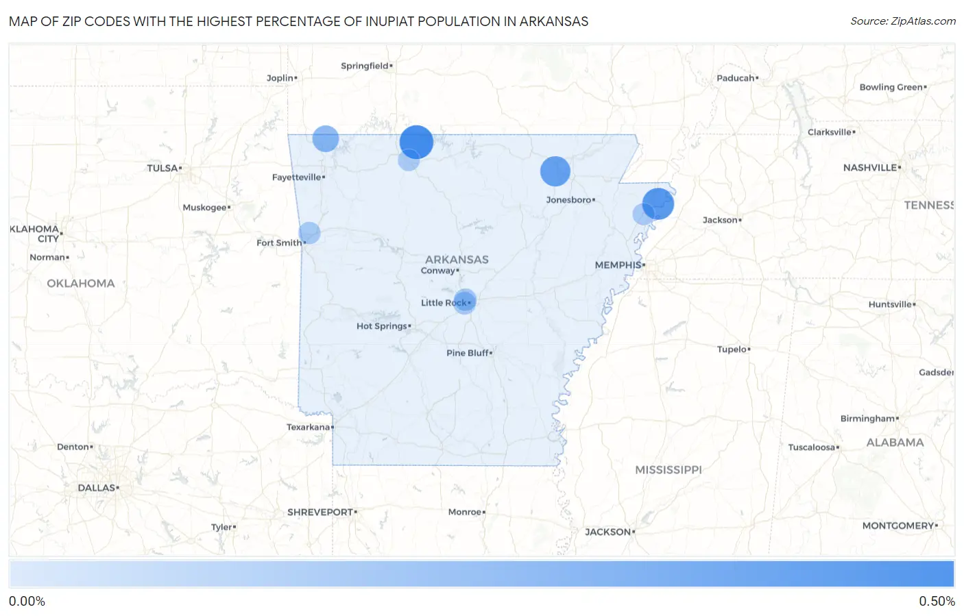 Zip Codes with the Highest Percentage of Inupiat Population in Arkansas Map