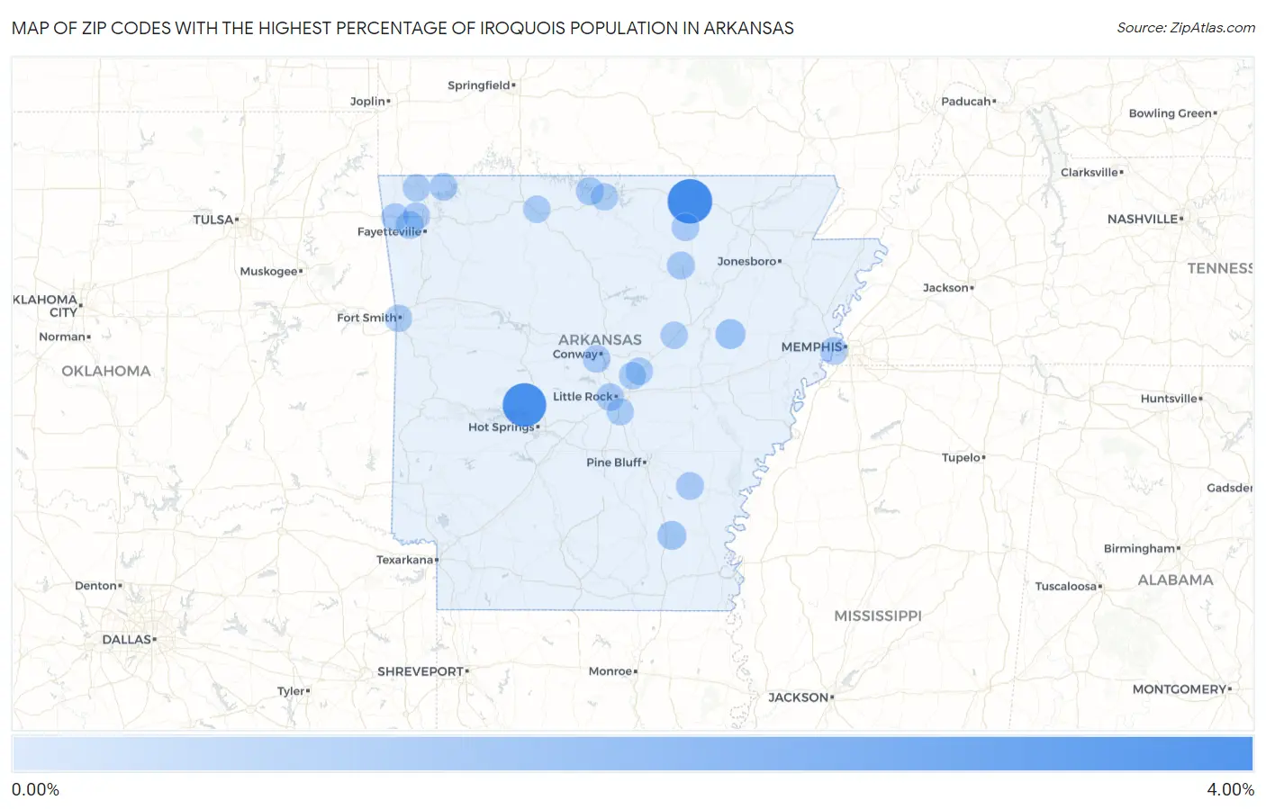 Zip Codes with the Highest Percentage of Iroquois Population in Arkansas Map