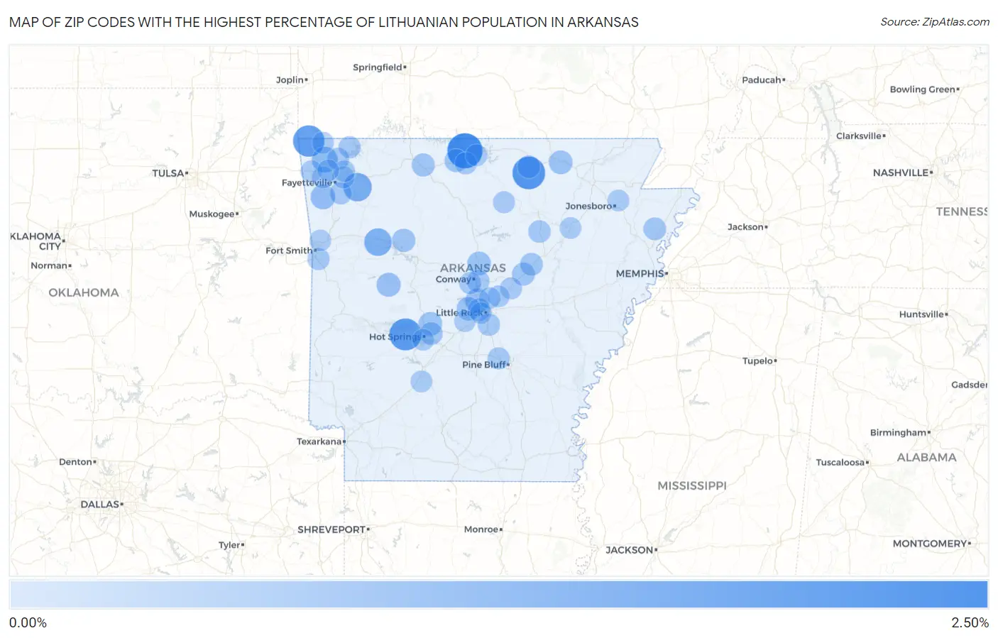 Zip Codes with the Highest Percentage of Lithuanian Population in Arkansas Map