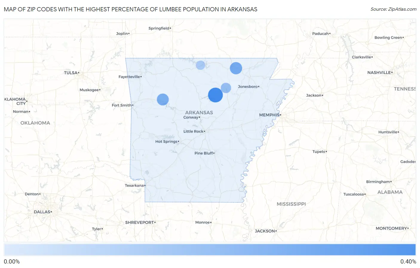 Zip Codes with the Highest Percentage of Lumbee Population in Arkansas Map
