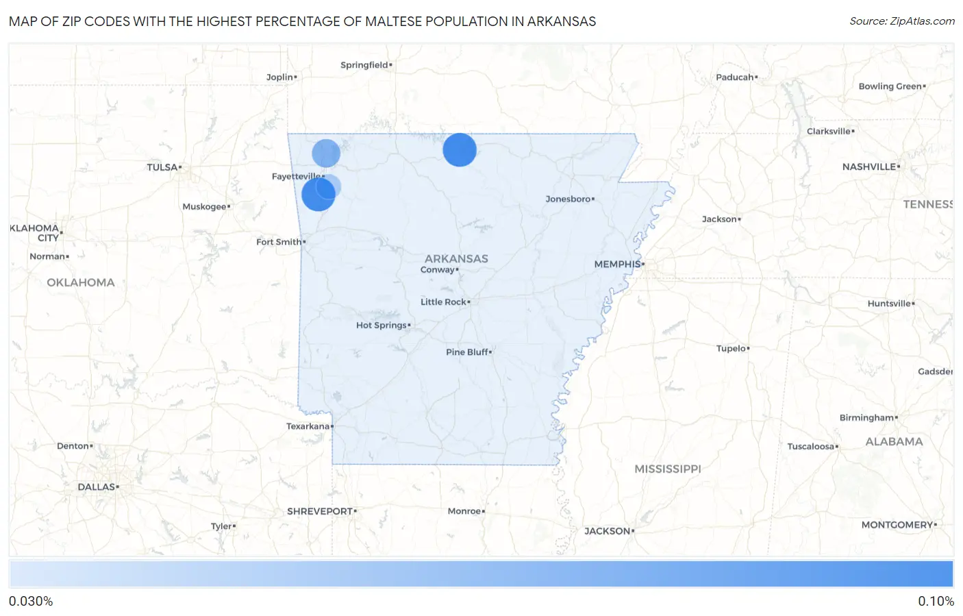 Zip Codes with the Highest Percentage of Maltese Population in Arkansas Map