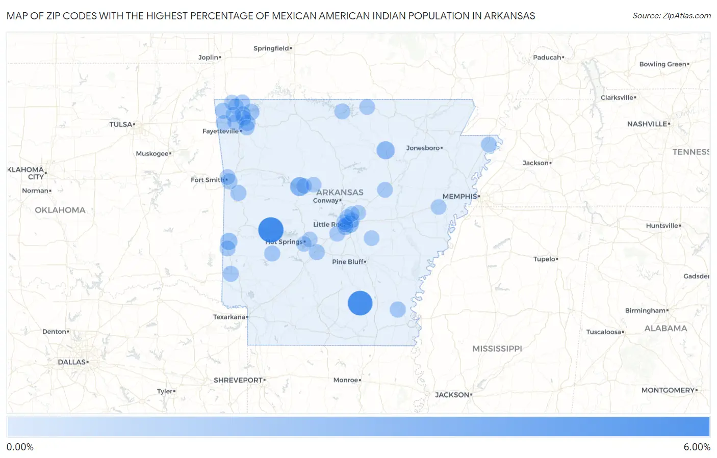 Zip Codes with the Highest Percentage of Mexican American Indian Population in Arkansas Map
