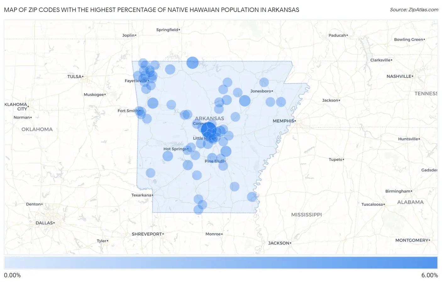 Zip Codes with the Highest Percentage of Native Hawaiian Population in Arkansas Map