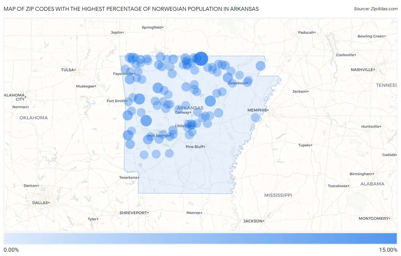 Zip Codes with the Highest Percentage of Norwegian Population in Arkansas Map