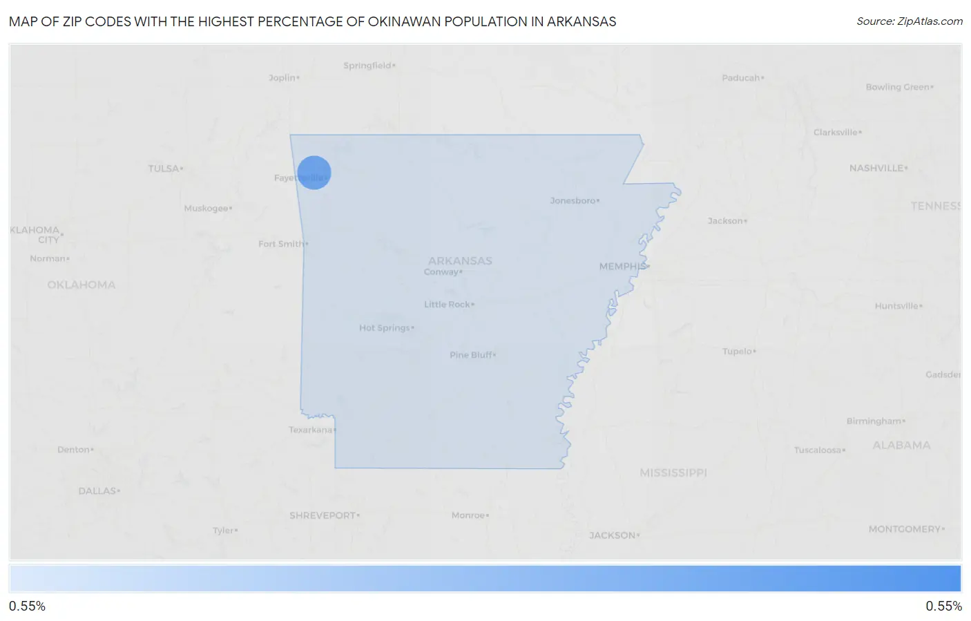 Zip Codes with the Highest Percentage of Okinawan Population in Arkansas Map