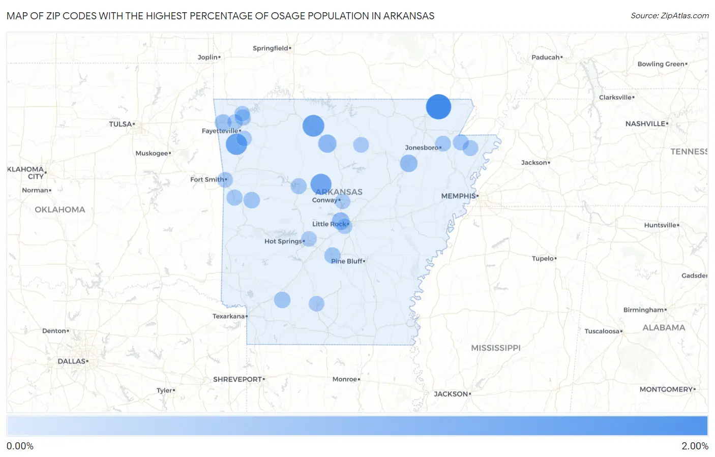 Zip Codes with the Highest Percentage of Osage Population in Arkansas Map
