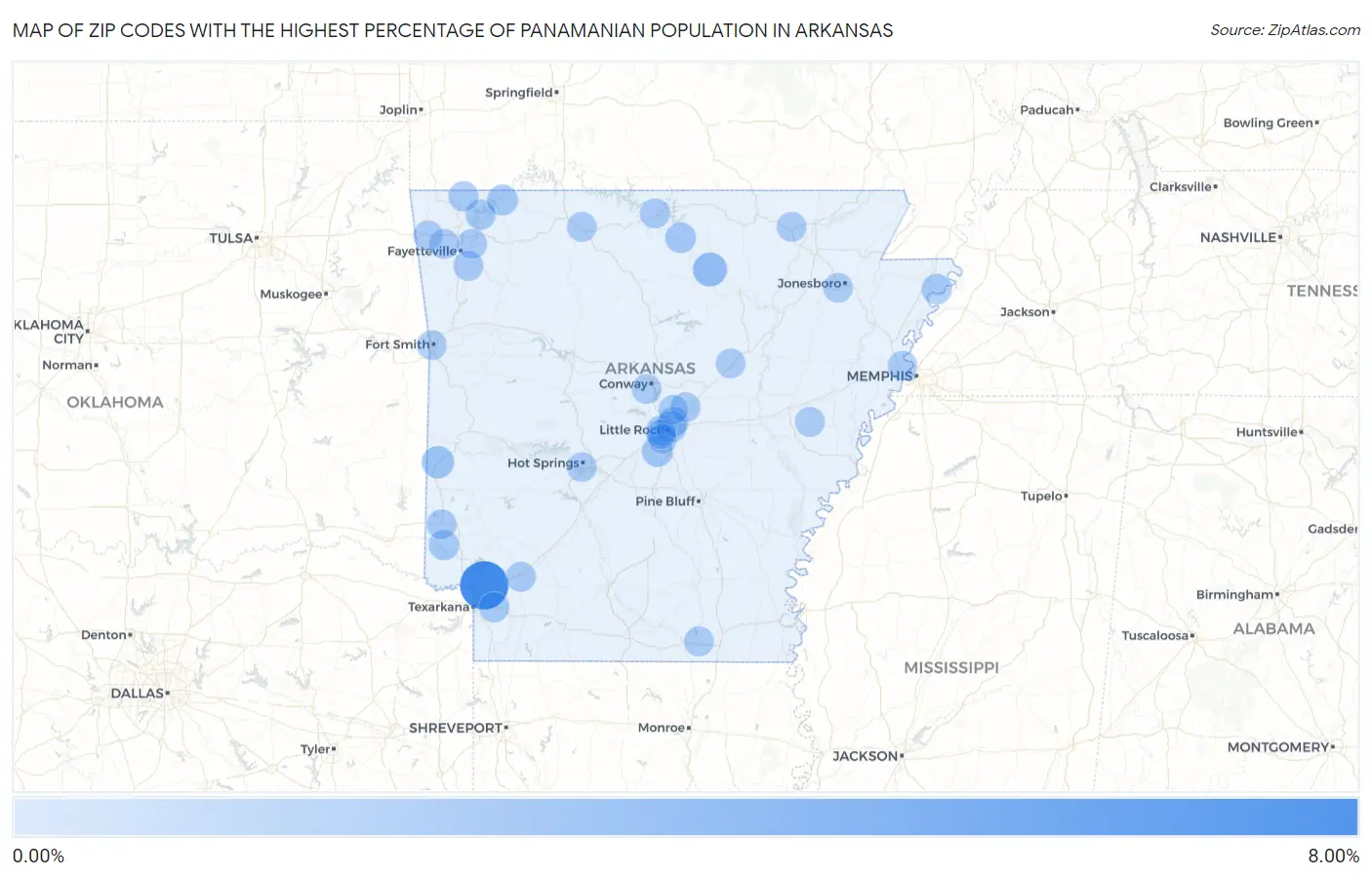 Zip Codes with the Highest Percentage of Panamanian Population in Arkansas Map