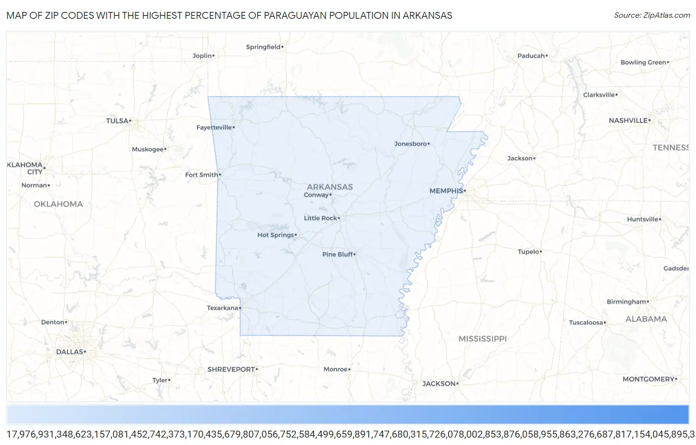 Zip Codes with the Highest Percentage of Paraguayan Population in Arkansas Map