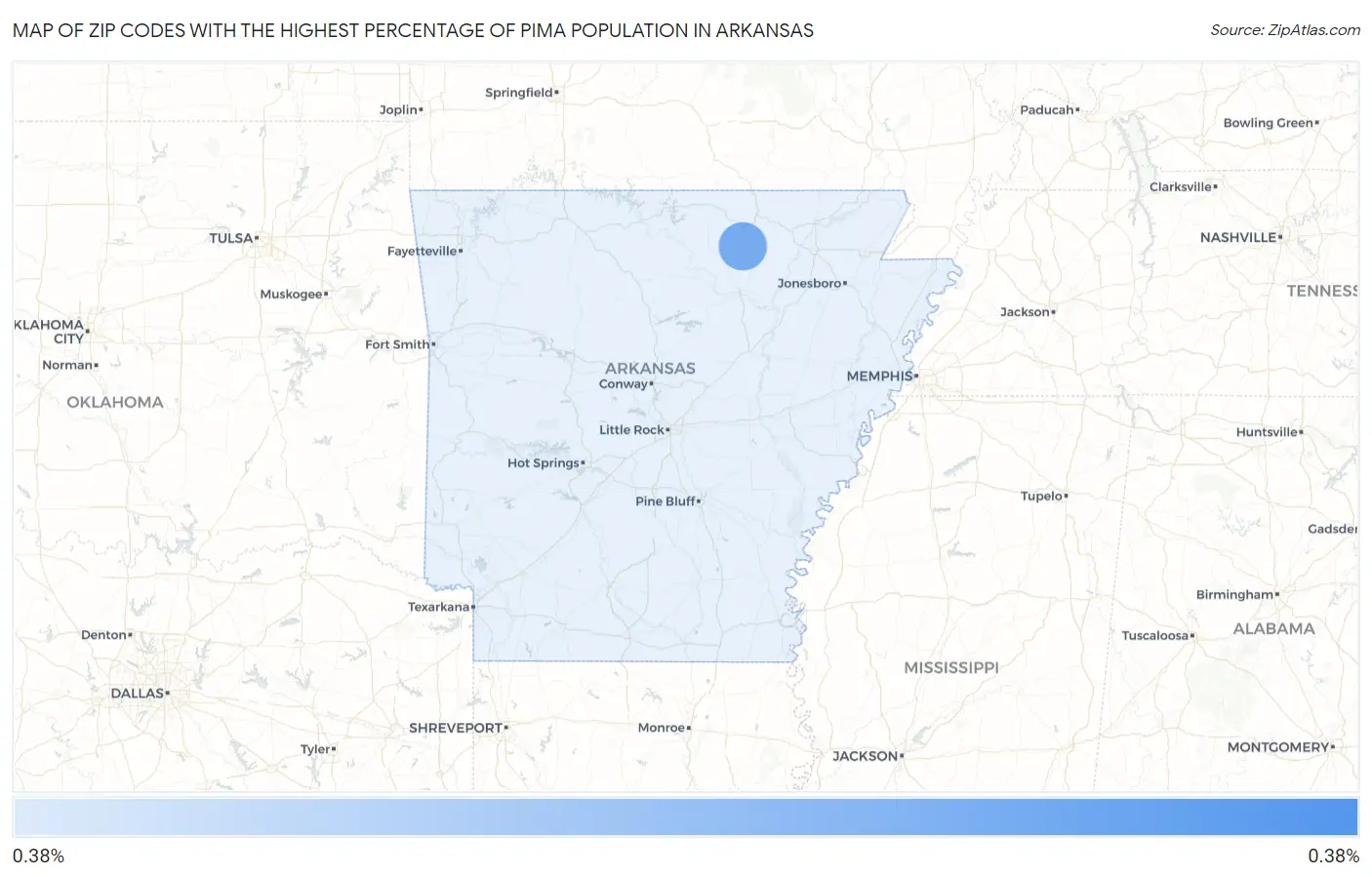 Zip Codes with the Highest Percentage of Pima Population in Arkansas Map