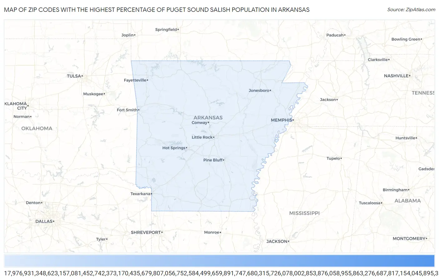 Zip Codes with the Highest Percentage of Puget Sound Salish Population in Arkansas Map