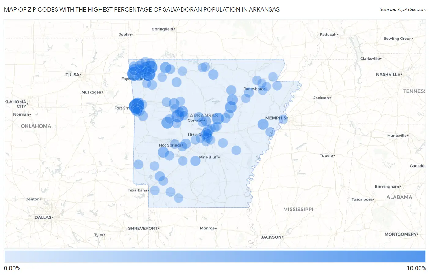 Zip Codes with the Highest Percentage of Salvadoran Population in Arkansas Map