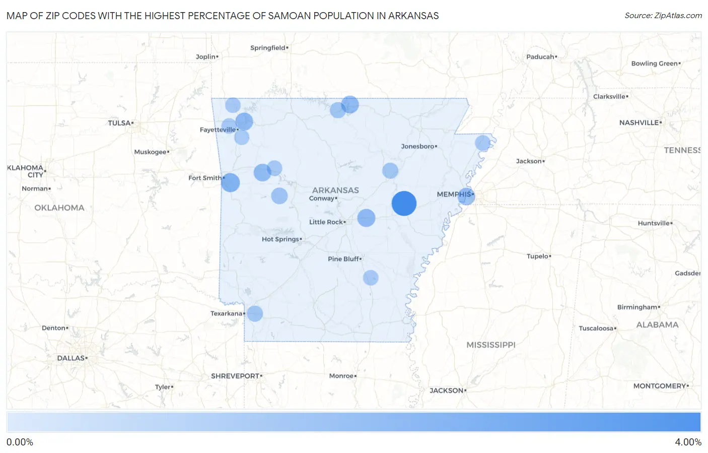 Zip Codes with the Highest Percentage of Samoan Population in Arkansas Map