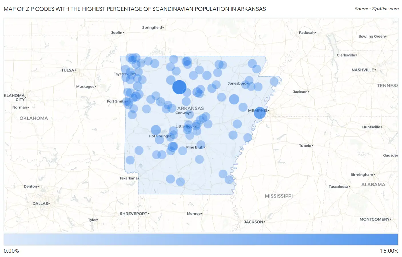 Zip Codes with the Highest Percentage of Scandinavian Population in Arkansas Map