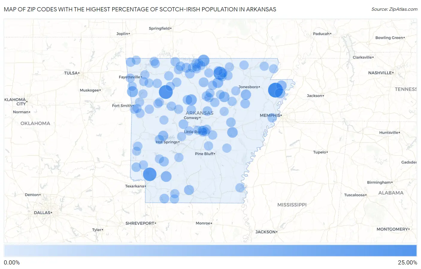 Zip Codes with the Highest Percentage of Scotch-Irish Population in Arkansas Map