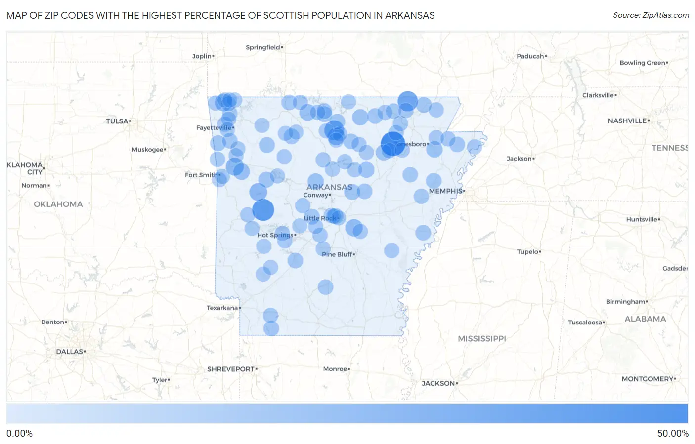 Zip Codes with the Highest Percentage of Scottish Population in Arkansas Map