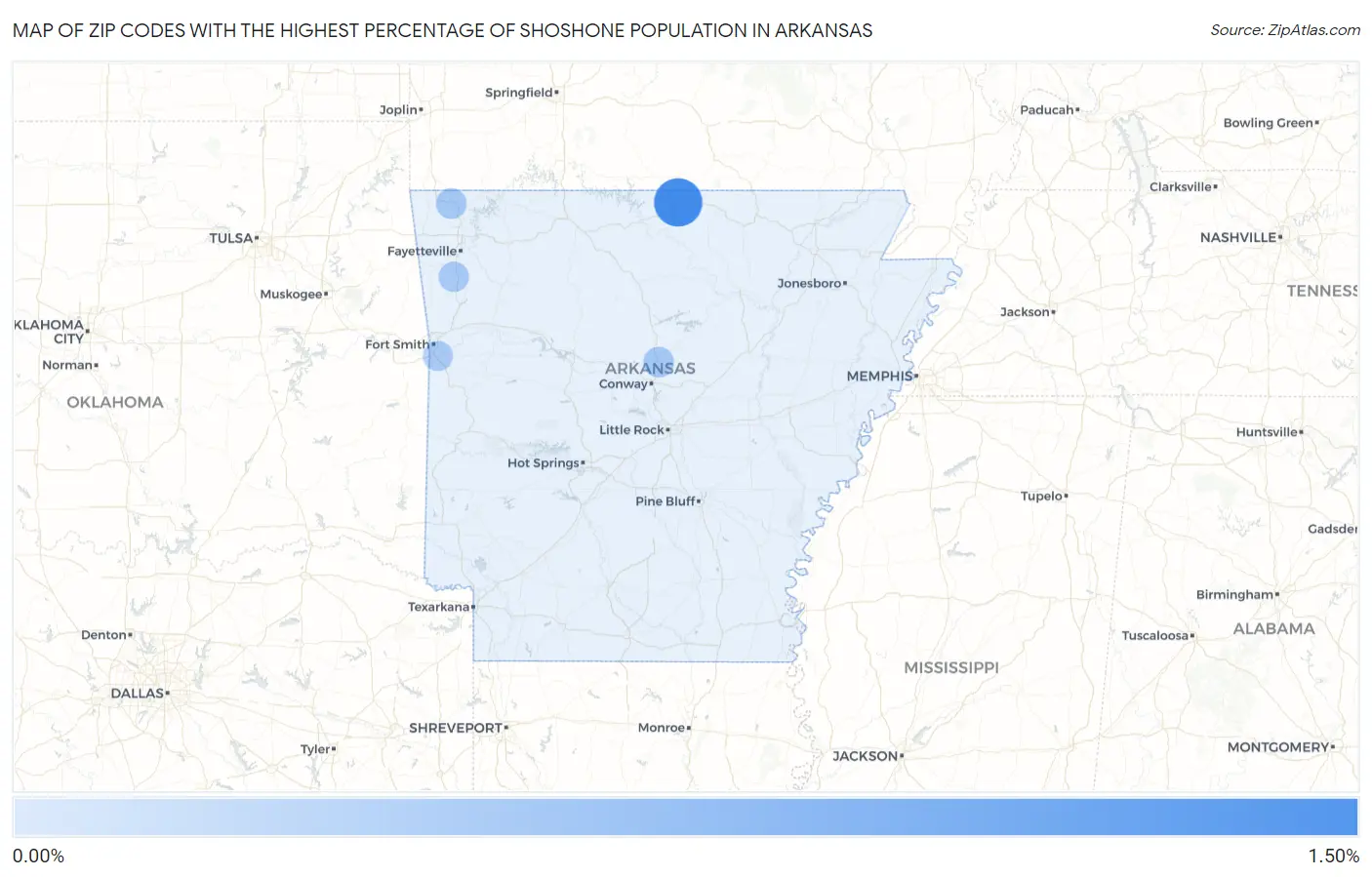 Zip Codes with the Highest Percentage of Shoshone Population in Arkansas Map