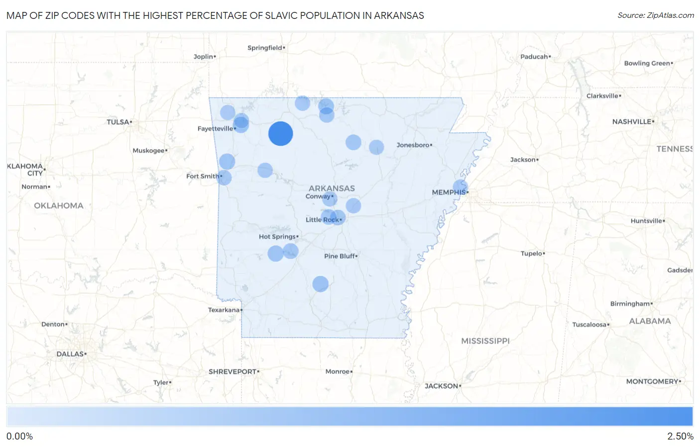 Zip Codes with the Highest Percentage of Slavic Population in Arkansas Map