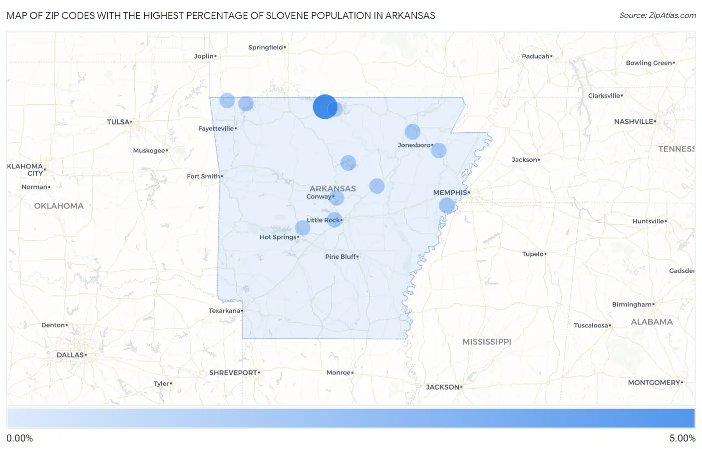 Zip Codes with the Highest Percentage of Slovene Population in Arkansas Map