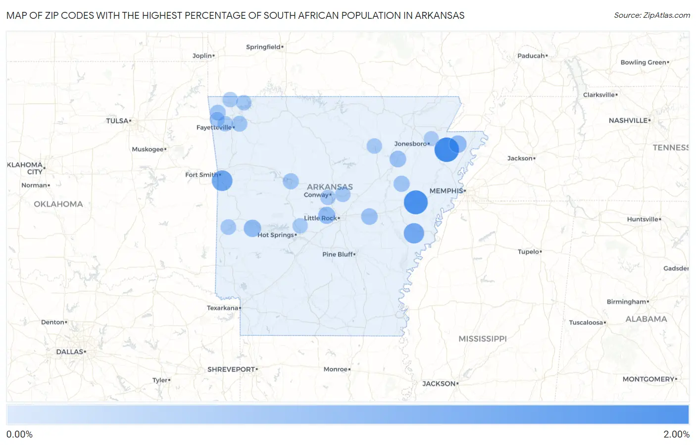 Zip Codes with the Highest Percentage of South African Population in Arkansas Map