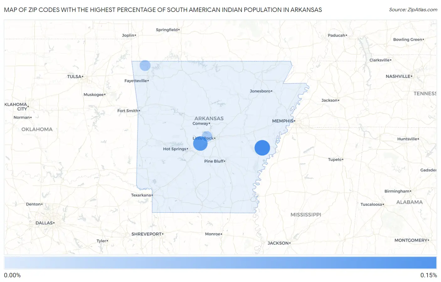 Zip Codes with the Highest Percentage of South American Indian Population in Arkansas Map