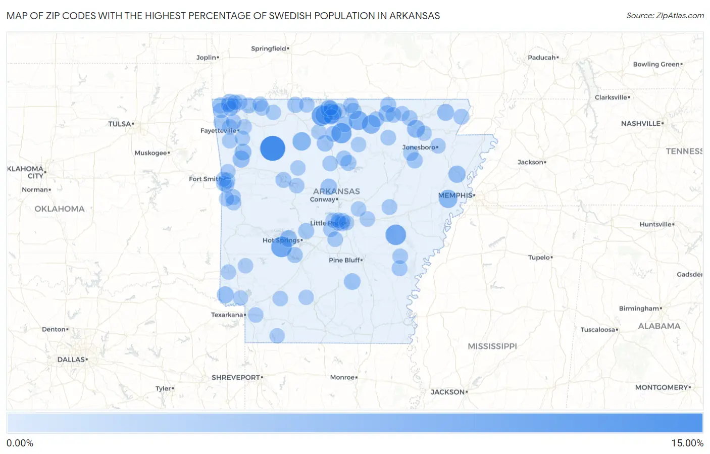 Zip Codes with the Highest Percentage of Swedish Population in Arkansas Map