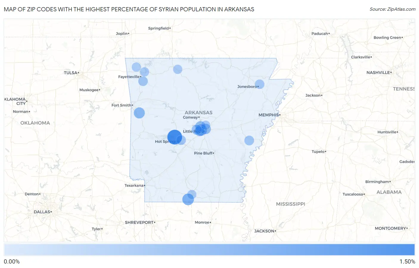 Zip Codes with the Highest Percentage of Syrian Population in Arkansas Map