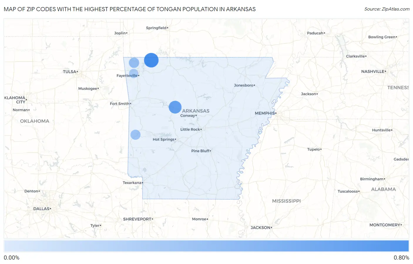 Zip Codes with the Highest Percentage of Tongan Population in Arkansas Map