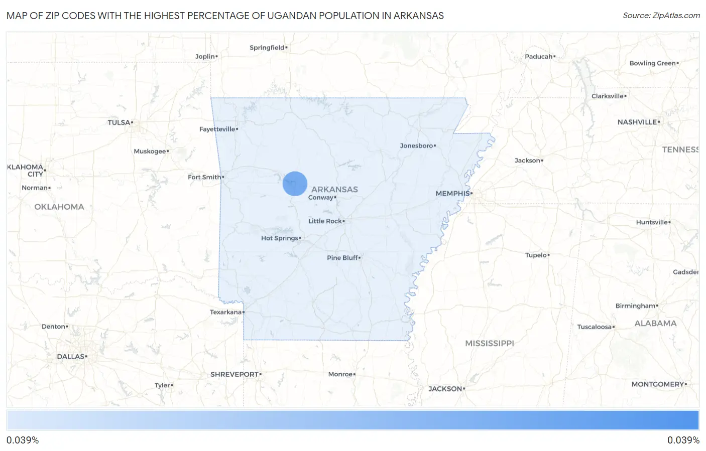 Zip Codes with the Highest Percentage of Ugandan Population in Arkansas Map