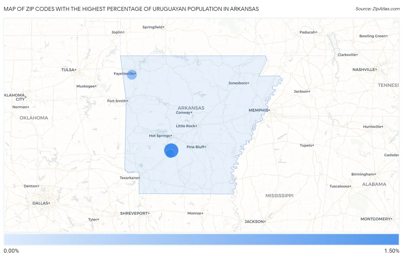 Zip Codes with the Highest Percentage of Uruguayan Population in Arkansas Map