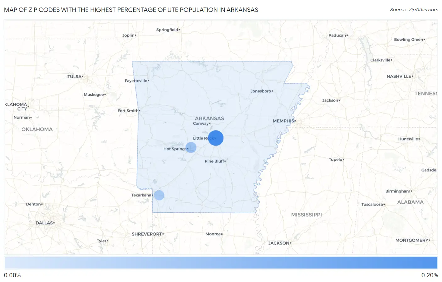 Zip Codes with the Highest Percentage of Ute Population in Arkansas Map