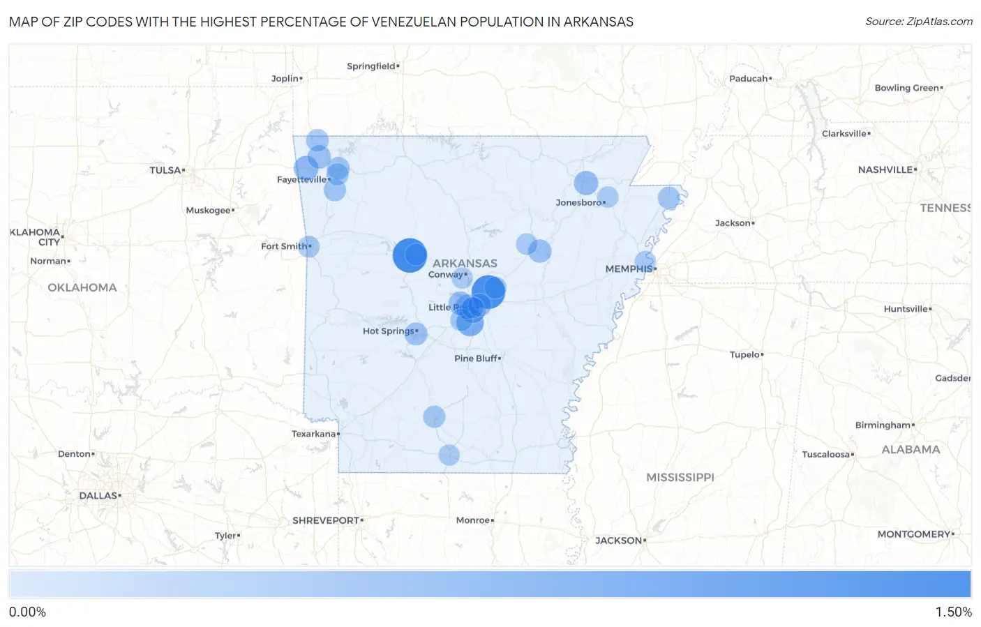 Zip Codes with the Highest Percentage of Venezuelan Population in Arkansas Map