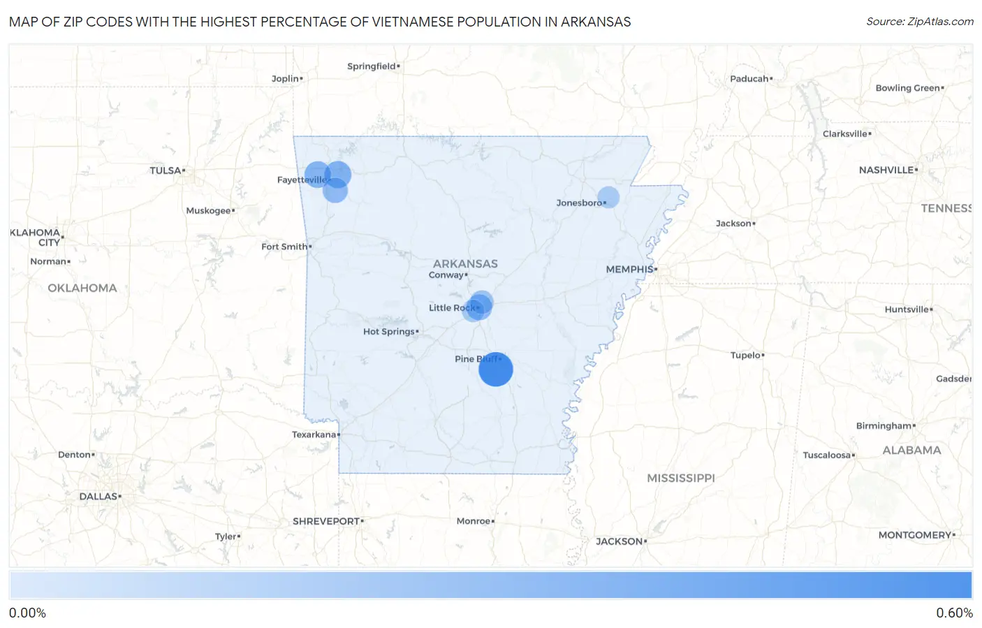 Zip Codes with the Highest Percentage of Vietnamese Population in Arkansas Map