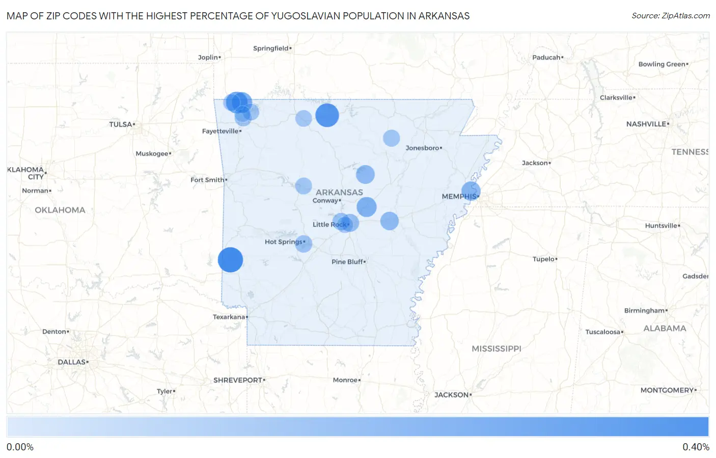 Zip Codes with the Highest Percentage of Yugoslavian Population in Arkansas Map