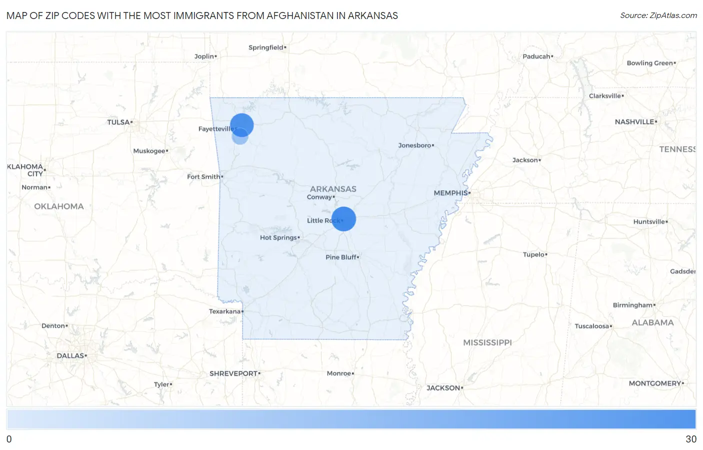 Zip Codes with the Most Immigrants from Afghanistan in Arkansas Map