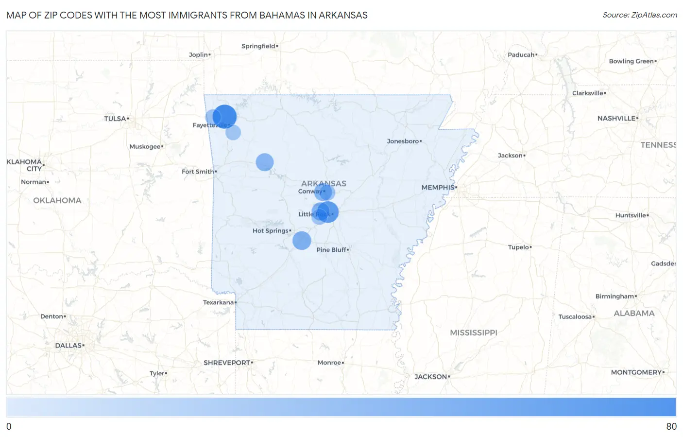 Zip Codes with the Most Immigrants from Bahamas in Arkansas Map