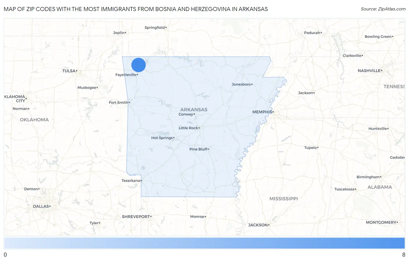 Zip Codes with the Most Immigrants from Bosnia and Herzegovina in Arkansas Map