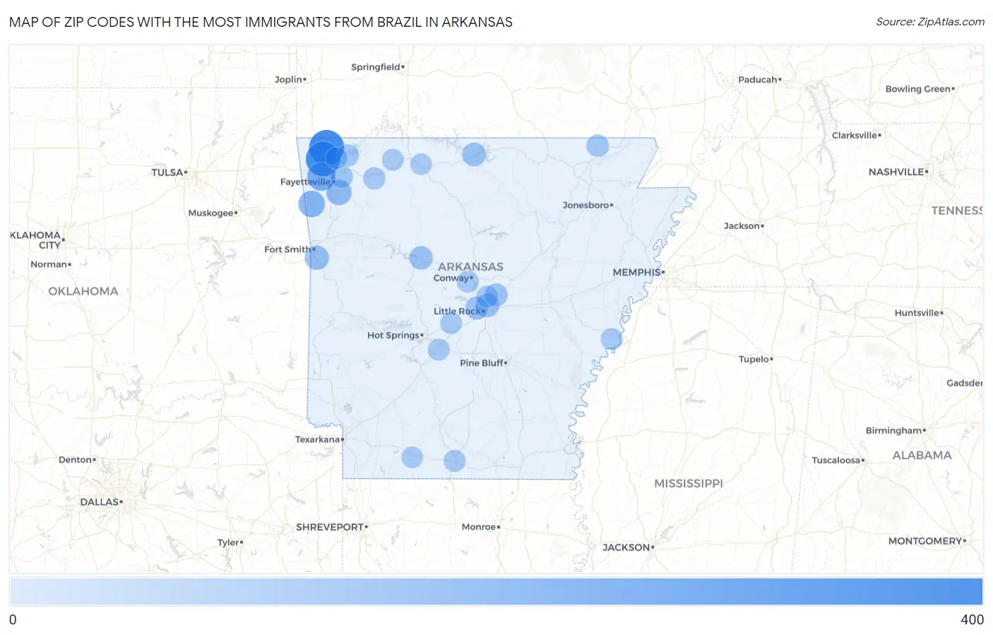 Zip Codes with the Most Immigrants from Brazil in Arkansas Map